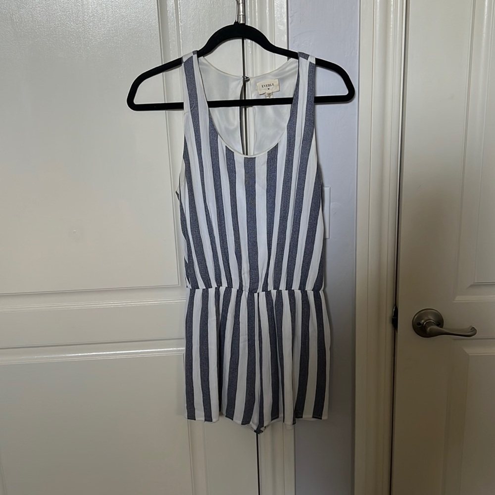 Blue and White Striped Sleeveless Romper